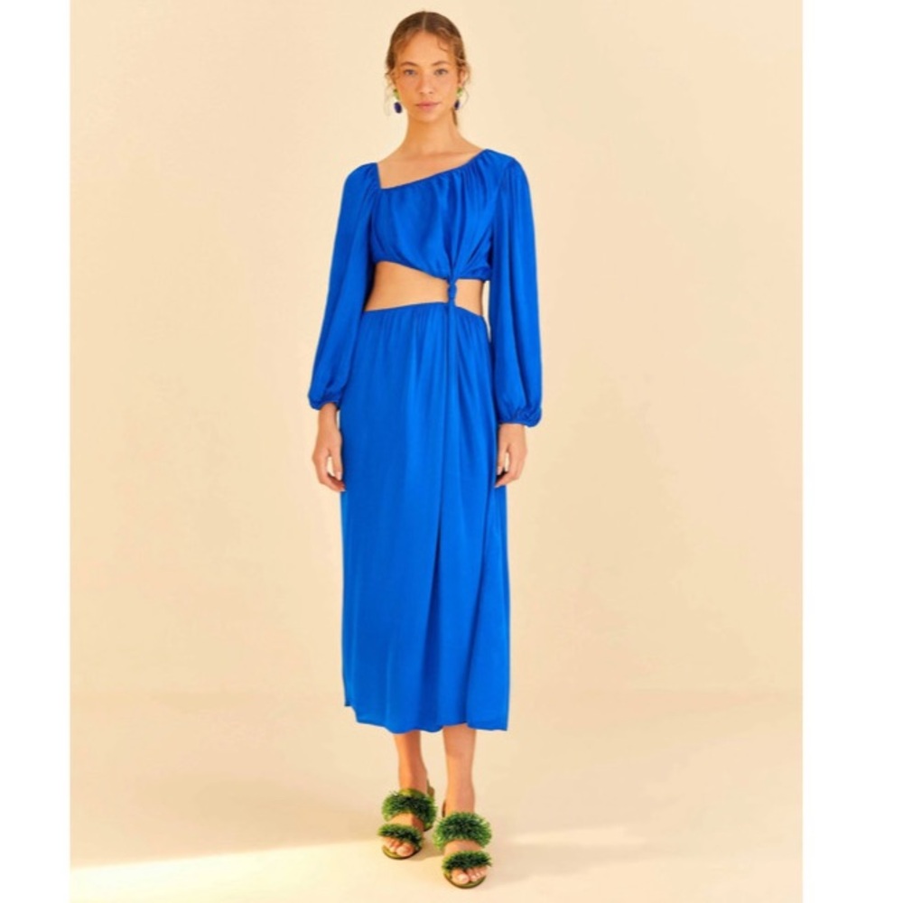 NWT FARM Rio Blue Cut Out Satin Dress